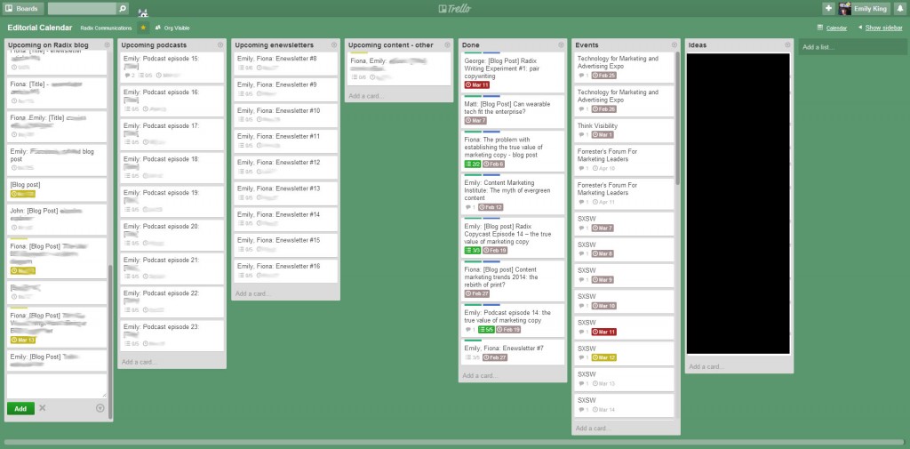 Radix editorial calendar Trello img 1