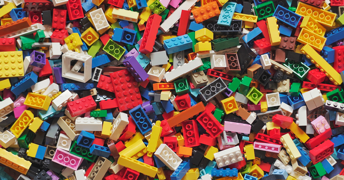 image shows lots of lego bricks in different colours.