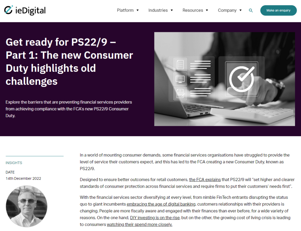A picture of the first blog post: Get ready for PS22/9 – Part 1: The new Consumer Duty highlights old challenges