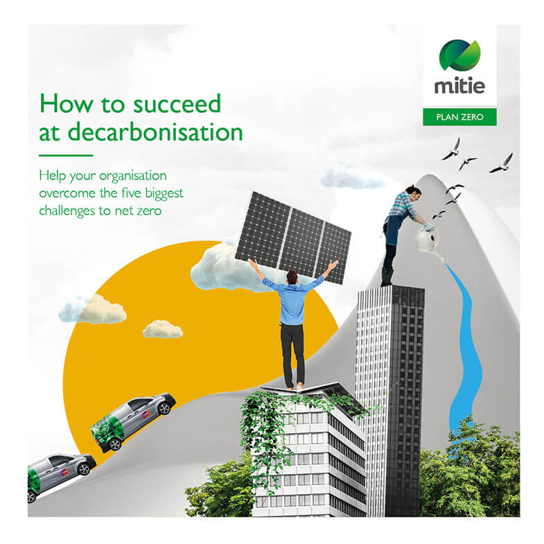 image shows front cover of ebook How to succed at decarbonisaton by Mitie a Radix client